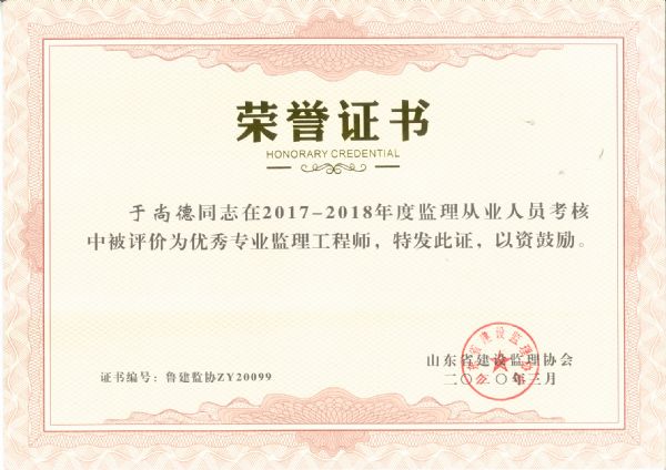 山东省优秀专业监理工程师